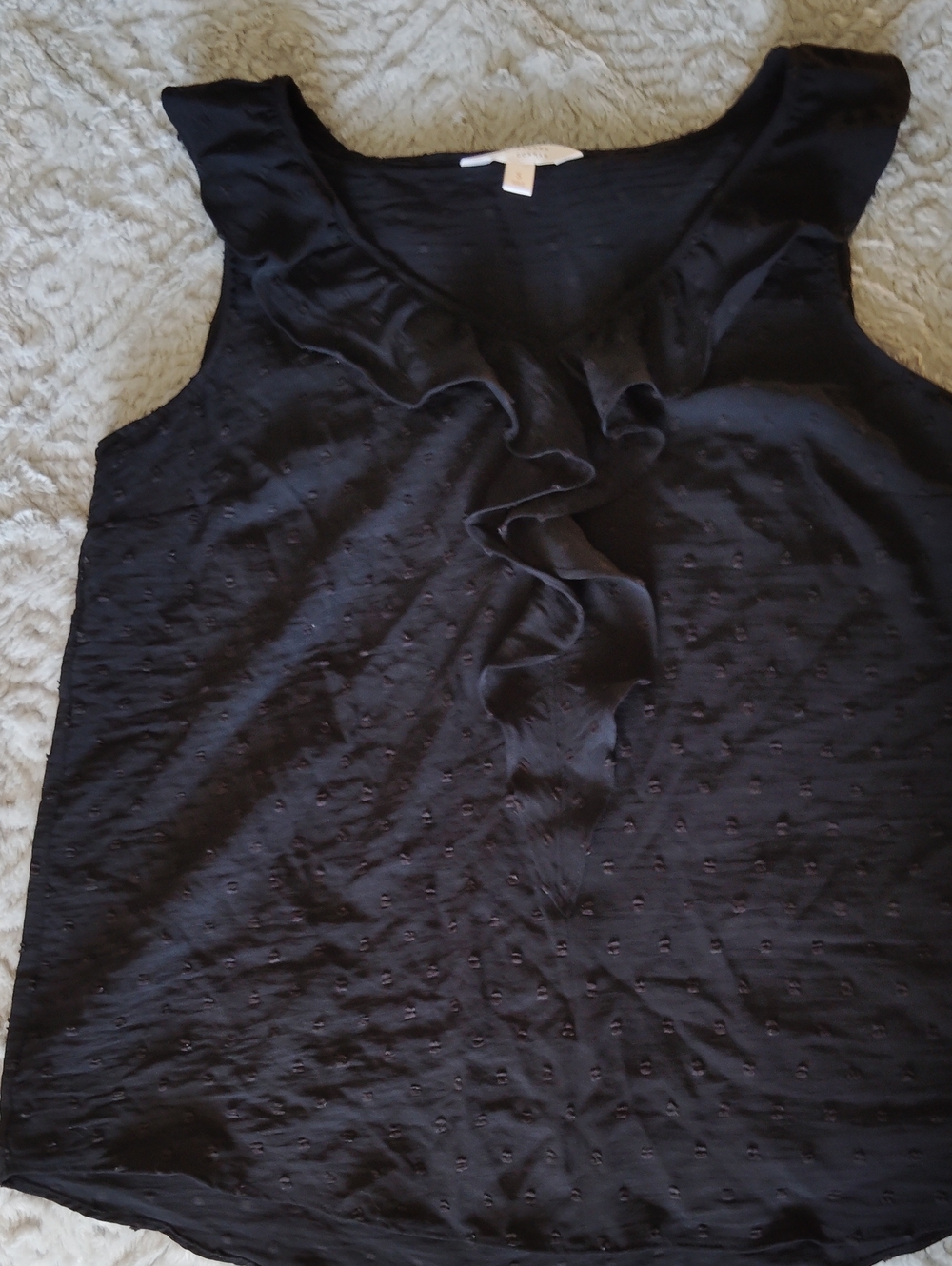 LC Lauren Conrad Black Ruffled Dot-Texture Sleeveless Camisole